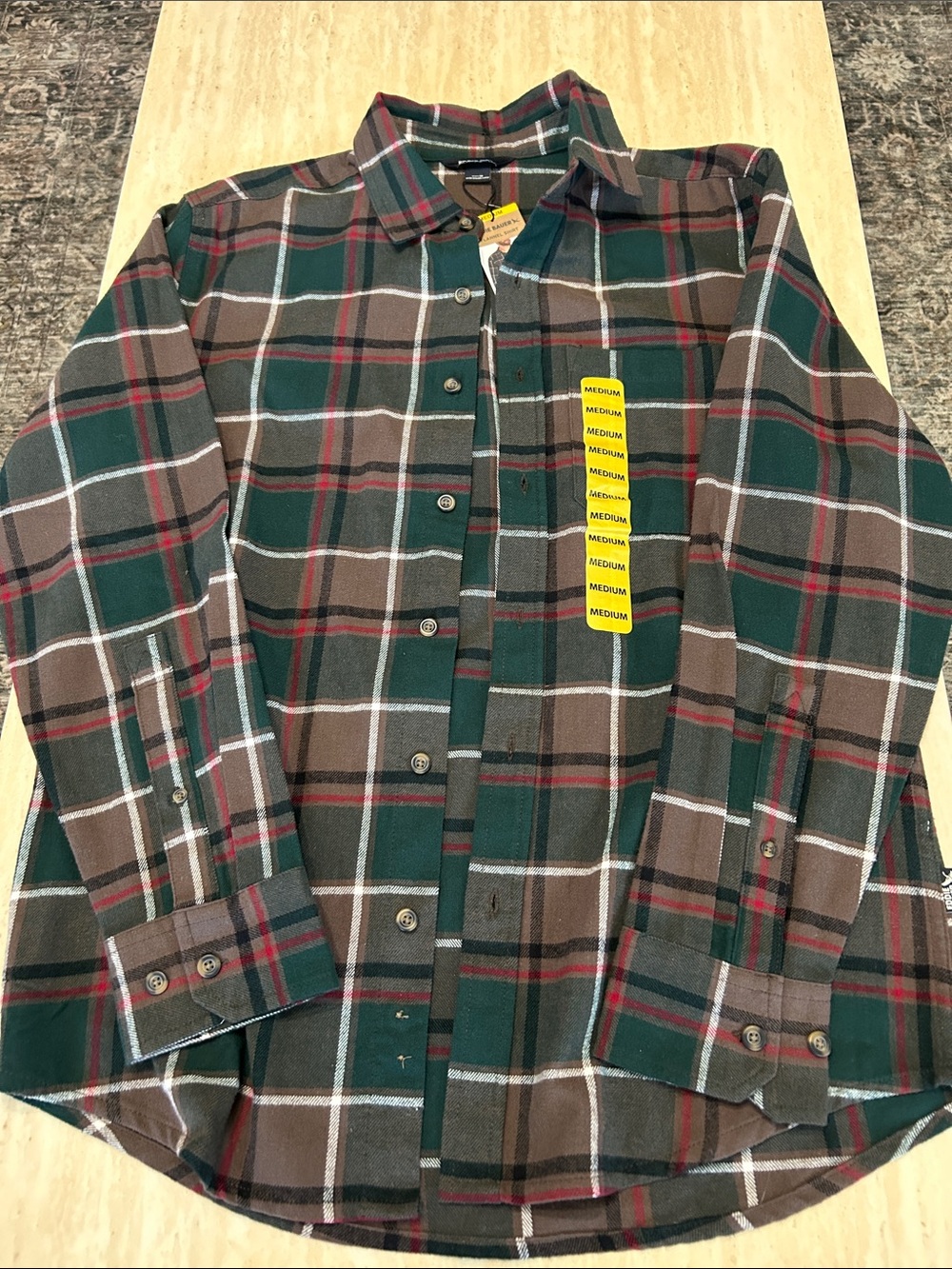 Eddie Bauer Green and Brown Plaid Button-Down Shirt
